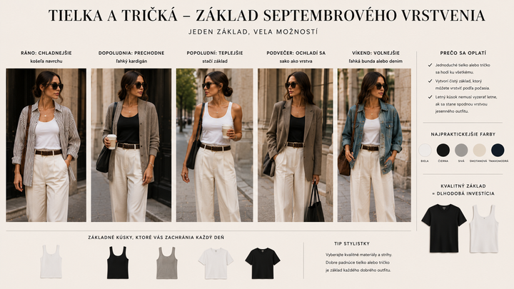Základ septembrového šatníka tvoria tričká a tielka